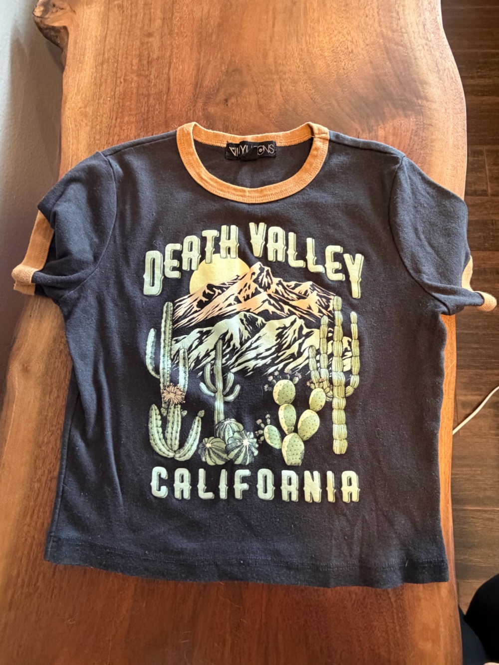 Death Valley California Vinyl Icon Ringer Tee - Black with Tan Trim